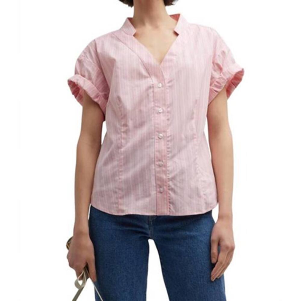 Finley Diamond Short Sleeve Button Down Poplin Shirt Striped Pink Size S